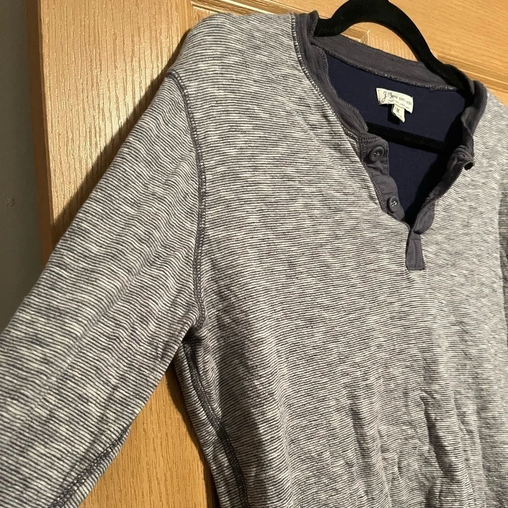 J.Crew Men's Henley Double-knit Blue White Pinstripe Cotton Blend Long Sleeves